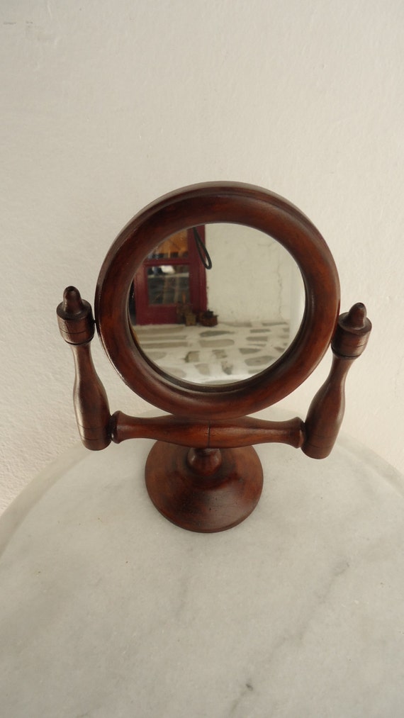 wooden hand mirror