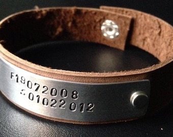 Leather Cuff Bracelet Personalised Hand Stamped: Perfect for Father's Day Black