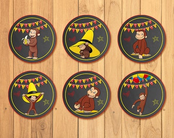 Curious George Cupcake Toppers Chalkboard * Curious George Birthday * Curious George Cake Topper * Curious George Favors