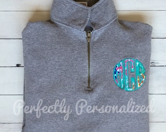 Lilly Pulitzer Fabric Circle Applique Monogrammed Pullover Quarter Zip Sweatshirt