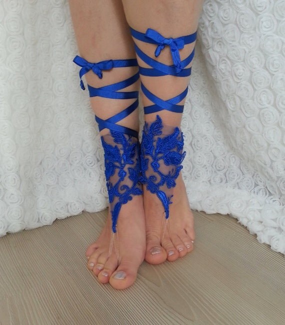 Royal blue Beach wedding barefoot sandals. by BarefootShop on Etsy