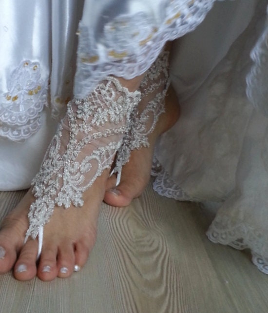 Ivory Beaded Beach Wedding Barefoot Sandals Ivory Barefoot Sandals