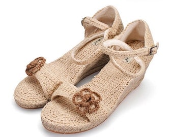 Ms high-heeled shoes in summer Pure manual weaving straw sandals wedges wedges women wedge sandals wedges