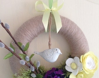 Spring Impression - Handmade felt / yarn wreath for Spring