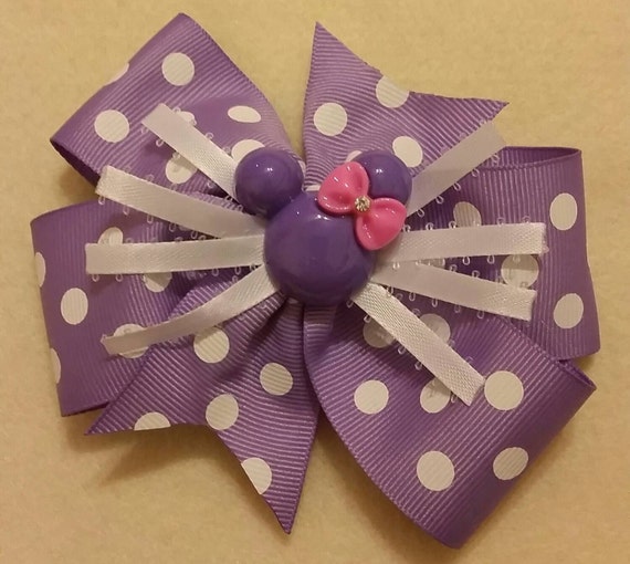 Purple white polka dot Minnie Mouse pinwheel hair bow