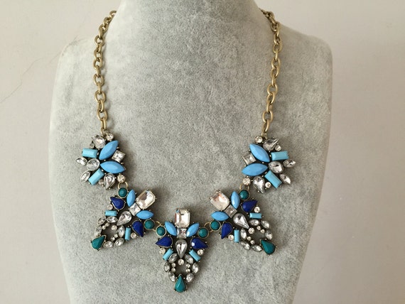 Mix Stone Statement Necklace Crystal Flower Necklace by CoCoWoW