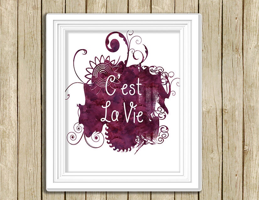 printable wall art C'est La Vie quote watercolor instant