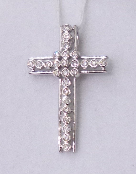 White Gold Diamond Cross Pendant with Bezel by LuxinelleJewelry