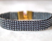 Hematite beaded bracelet, black czech glass bead bracelet, handmade jewelry, evening bracelet, dark ,black, bracelet, women gift idea
