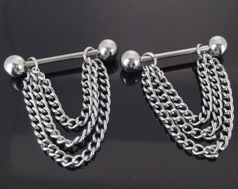 Pair 14G Stainless Steel Chain Dangle Nipple Rings Barbells Sexy Jewelry Gothic Piercing Jewelry