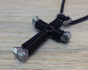 Black Nail Cross Necklace - Mens Cross Necklace - Boys Cross Necklace - Free Shipping