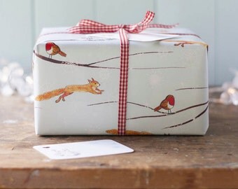Winter Woodland Christmas Wrapping Paper Sheet with or without a matching tag, christmas wrap, snowy Christmas gift wrap by Moobaacluck