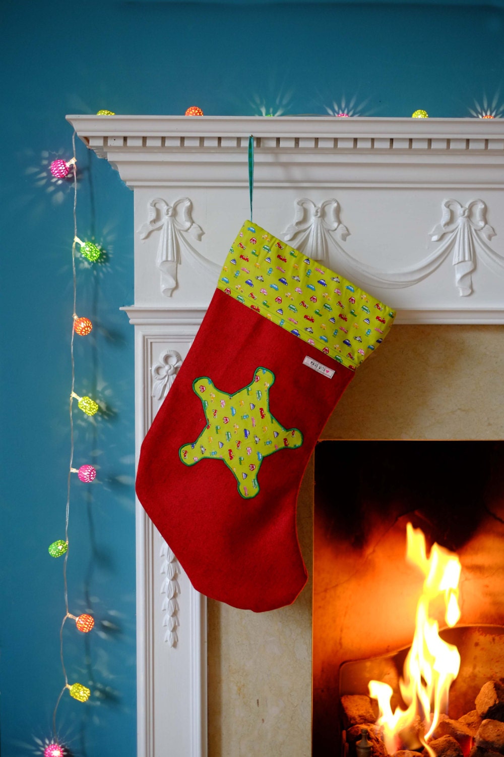 Handmade Personalised Christmas Stocking with Sheriff Star motif