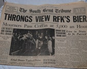 6/7/1968 News Paper head lines "Throngs VIEW JFK's BIER