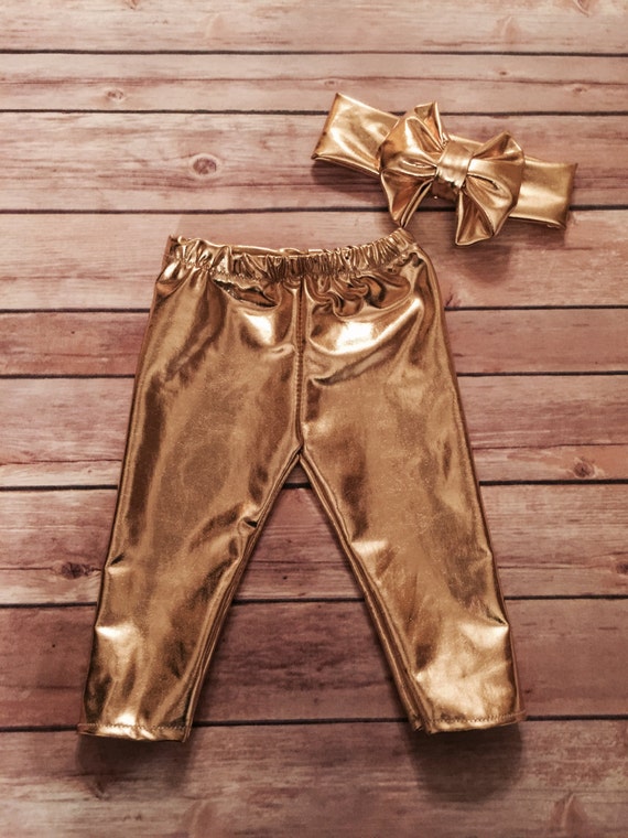 Stretch Gold Unisex Baby Leggings Liquid Gold Metallic by SnowSew