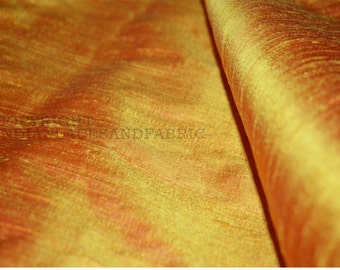 Iridescent Yellow and Red dupioni silk fabric yardage - Indian dupioni silk for wedding dresses