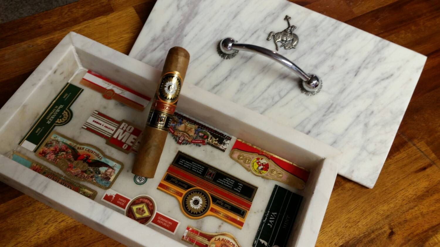 Marble Cigar Ashtray with Cowboy lid