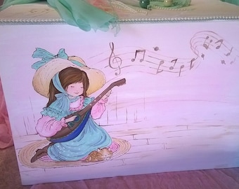 nursery furniture ,hand painted storage wooden box ,Miss Petticoat painting,children's hand painted furniture