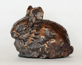 Wee One Nuttall's Cottontail Baby cast bronze sculpture by Canadian Artist Kindrie Grove
