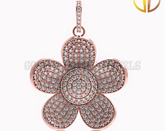 ... diamond Handmade Pendant , Diamond Flower Rose Gold Pendant jewelry