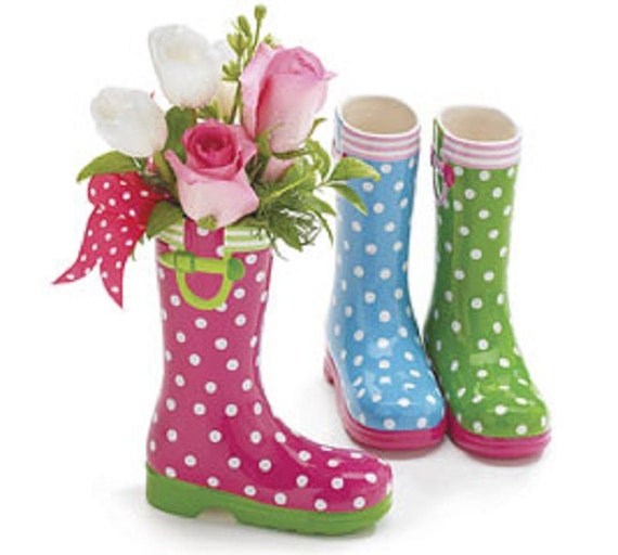 Rainboot Rain Boot Ceramic Spring Novelty Vase by ZazzyStuff