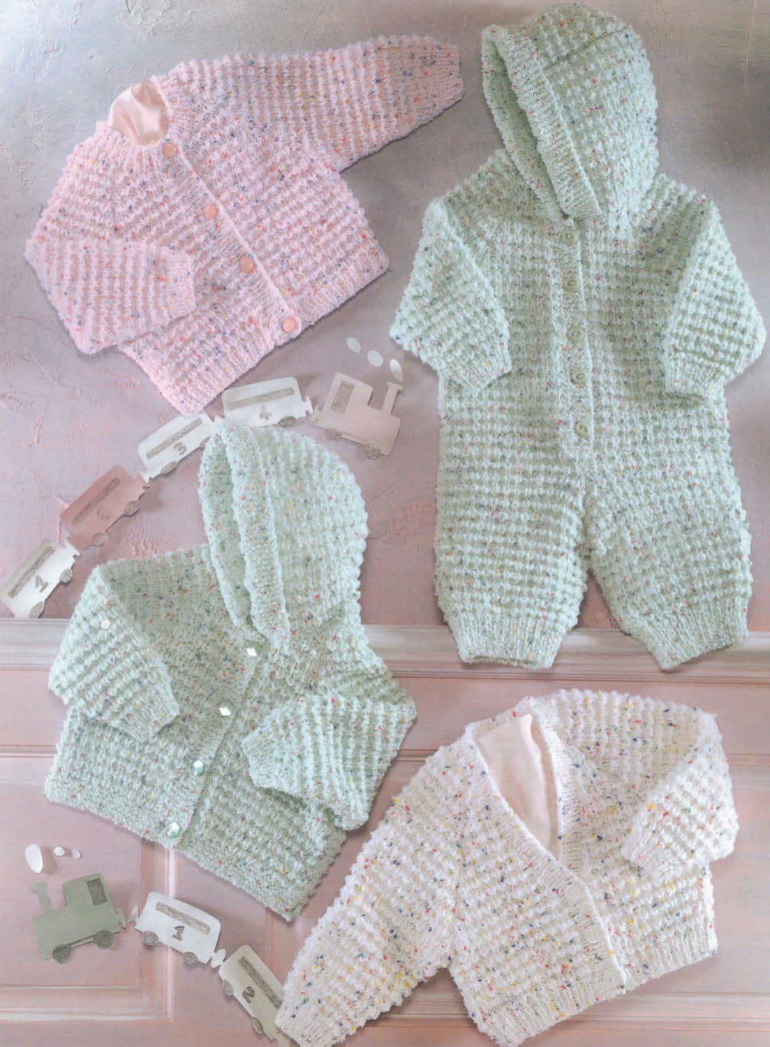 Knit Baby Hooded Jacket Cardigan and Onesie Vintage Knitting