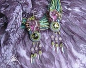 MADE TO ORDER beaded earrings chandelier bright long lavender  magenta purple green  summer