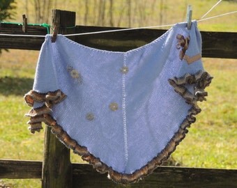 Trendy shawl, "Myosotis" blue shawl and coffee
