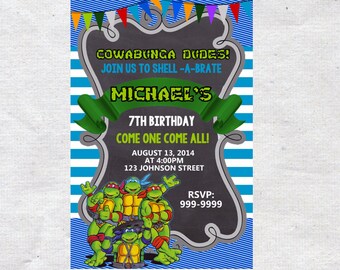 Teenage Mutant Ninja Turtles Birthday Invitation Chalkboard Chevron Pattern Teenage Mutant Ninja Turtles Invitation Ninja Turtles Invite