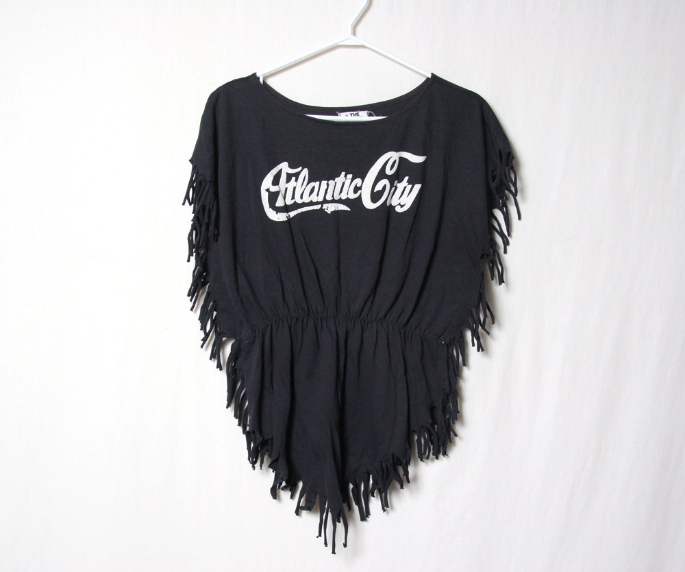 80's Atlantic City Fringe Shirt // Black Fringe Shirt