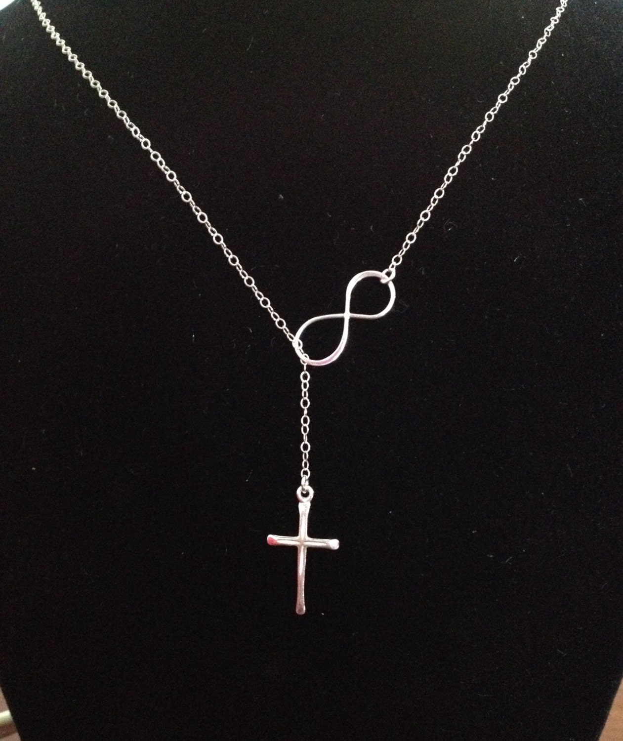 Infinity Cross necklace Sterling Silver lariat by NLNecklace