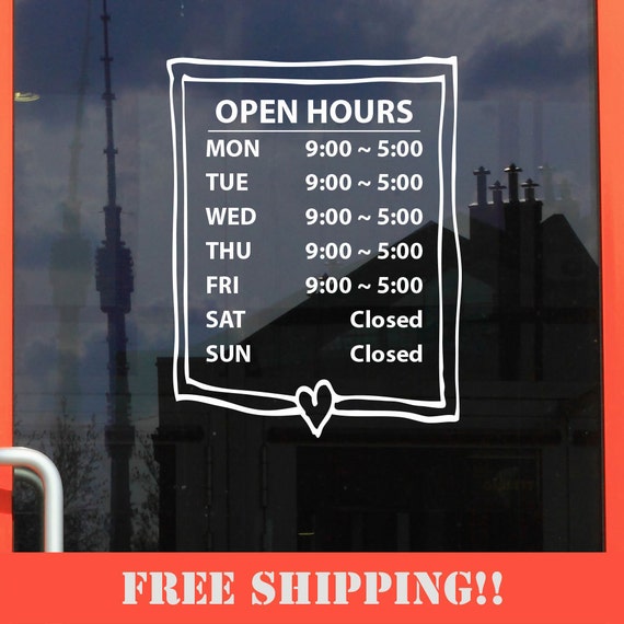 Business Store Hours Sign Window Shop Open by BestAutoDecals