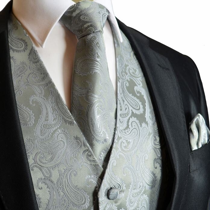 Silver XS to 6XL Paisley Tuxedo Suit Dress Vest by WeddingTux