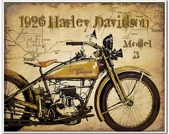 Harley Davidson gift motorcycle art print motorcycle gifts for men Motorcycle Poster map of Sturgis artistically added to background.