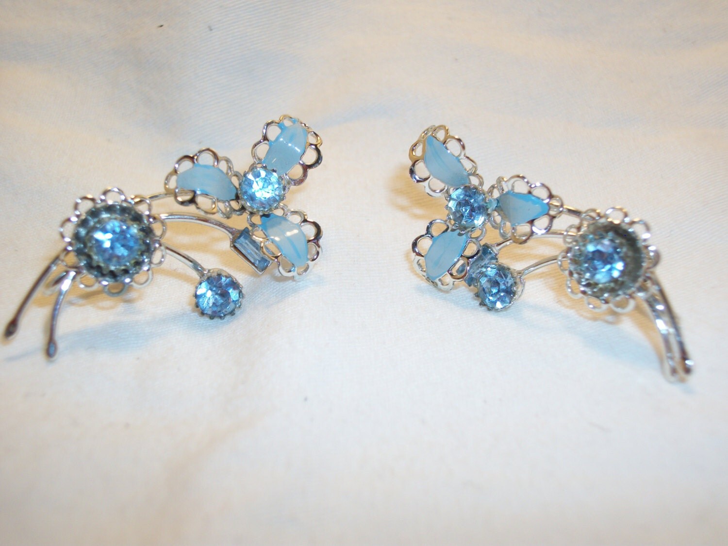 Baby Blue Screw On Earrings Flower Rhinestone Alloy by ACRCSales