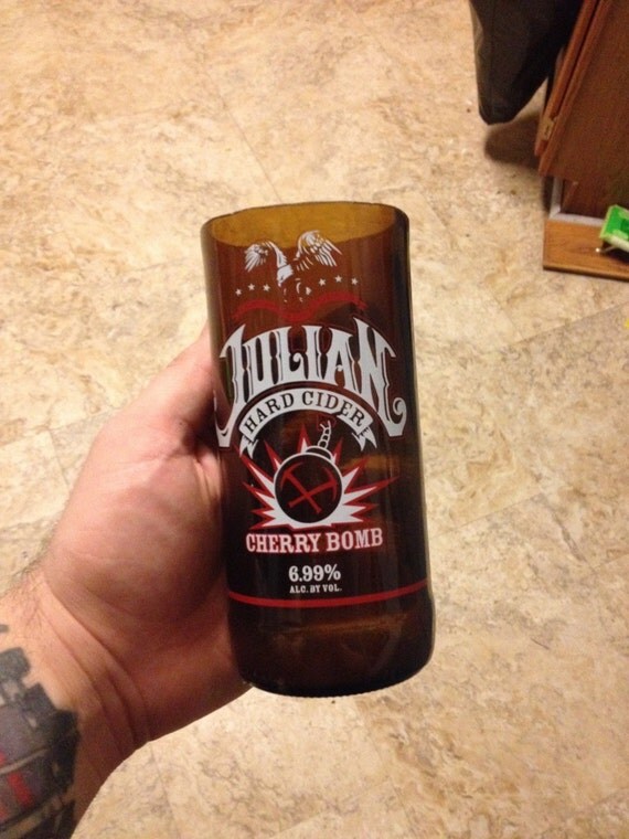 Hard cider Cherry Bomb drinking glass by LitUpBoozeLamps on Etsy