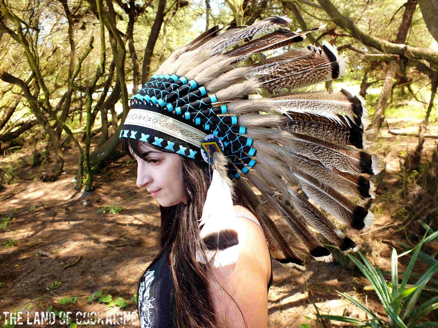 Turkey Feathers Warbonnet Native American Headdress Chief