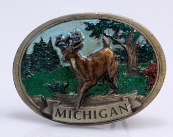 Michigan Buck Brass Belt Buckle