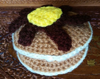 Amigurumi Crochet Play Food Pancakes with Syrup and Butter, 4 pieces