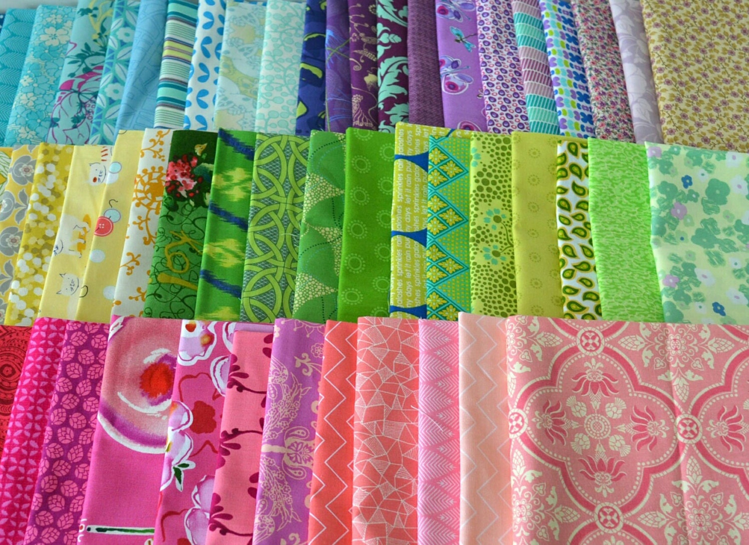 DESTASH 12 cotton quilt fabric fat quarter cool OR warm colors