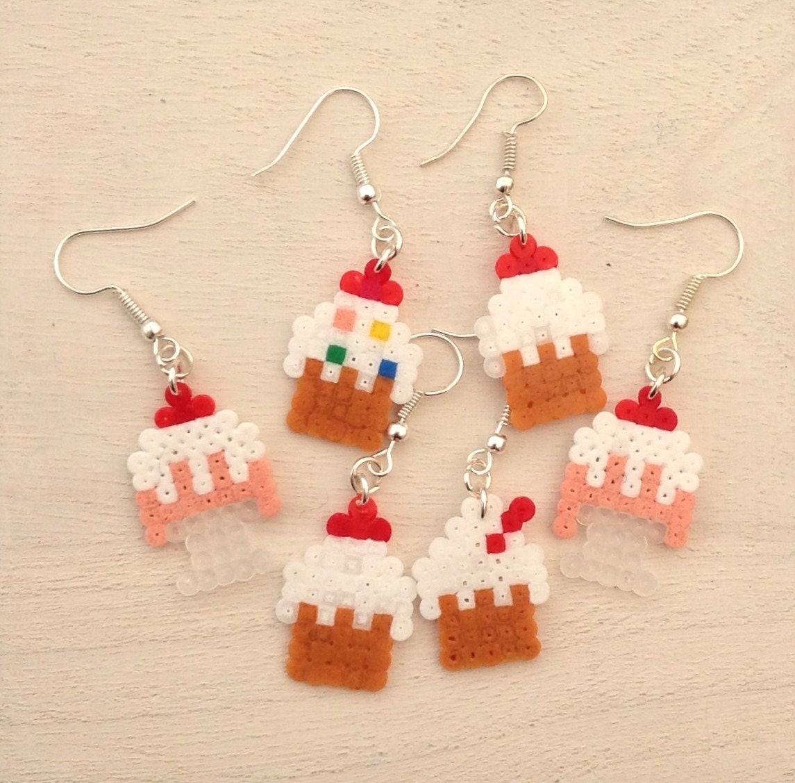 Ice Cream Themed Perler Bead Earrings by KungFuse on Etsy