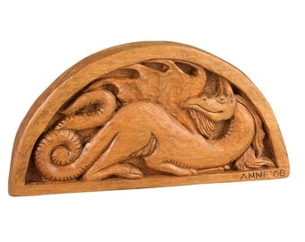 Celtic Dragon Wood carving, Handmade Woodcarving, 11,4 x 5,5 in.