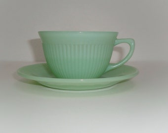 Vintage Fire King Jadeite Jane Ray Cup and Saucer Set, (Two Sets Available)