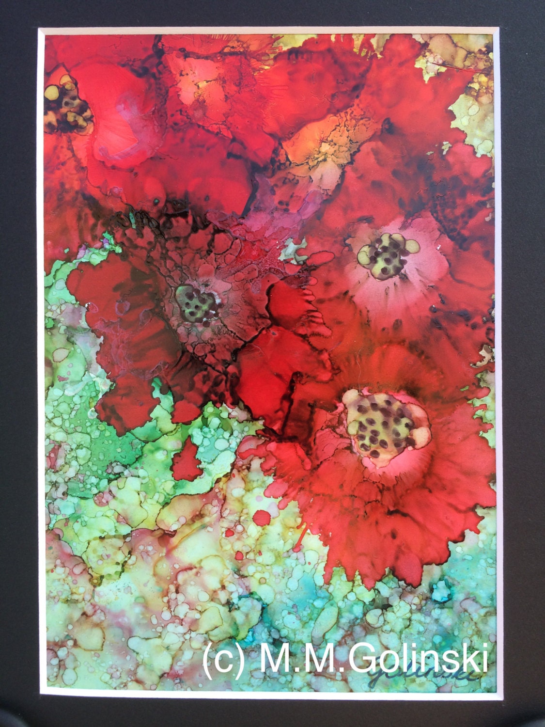 Original Art Flower Alcohol ink Painting Zinnia