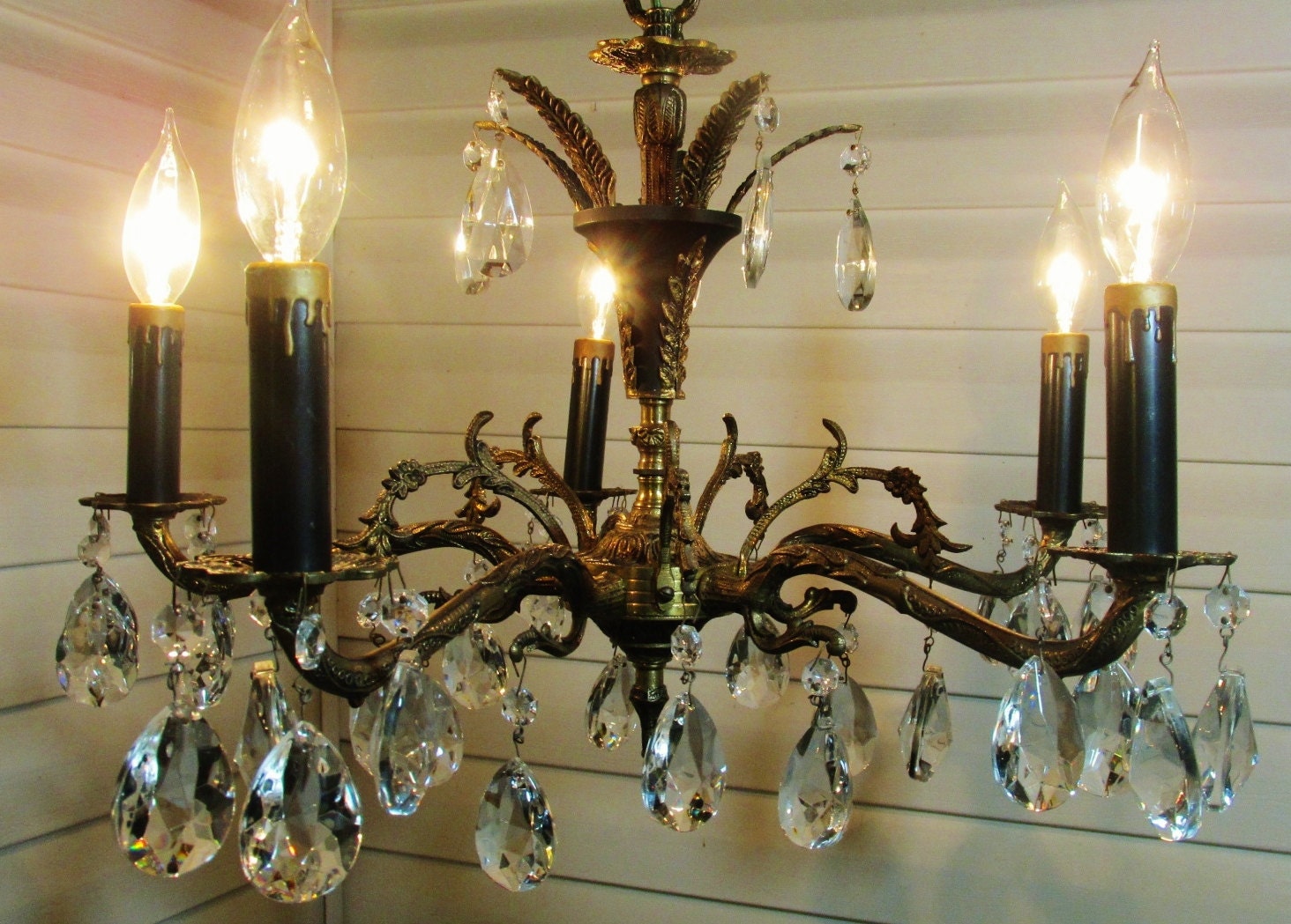 Vintage Spanish Chandelier Solid Brass Five Arm With Crystal   Il Fullxfull.760154499 9xe9 