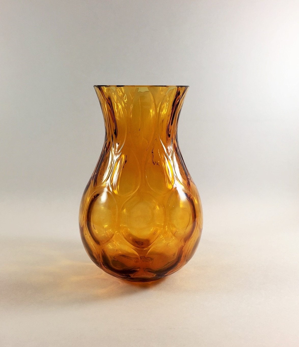 Amber Optic Glass Vase Mid Century Vintage