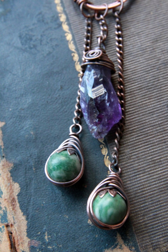 Rough amethyst point copper necklace. Raw by CypriumJewellery