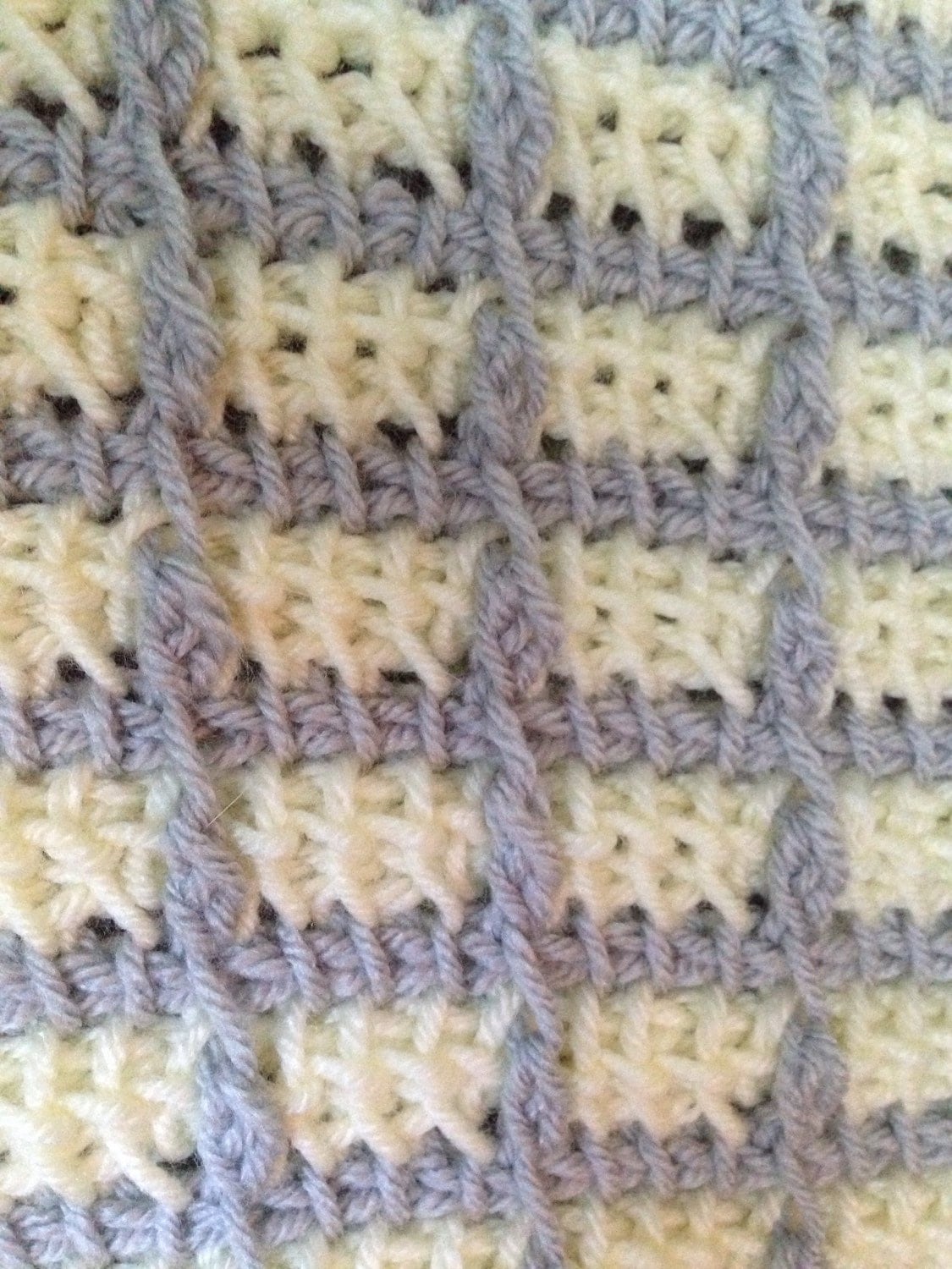 Tunisian crochet baby blanket baby blanket Yellow and gray