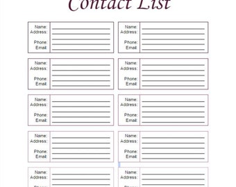 Items similar to Contact List Kit Printable, Address Book, Emergency ...