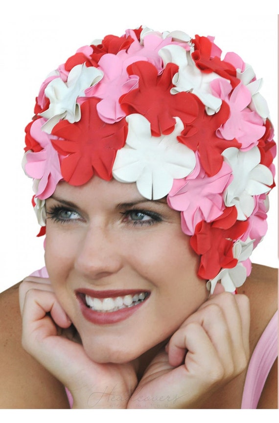 Vintage Style Flower Swim Cap Sweetheart by HeadcoversUnlimited